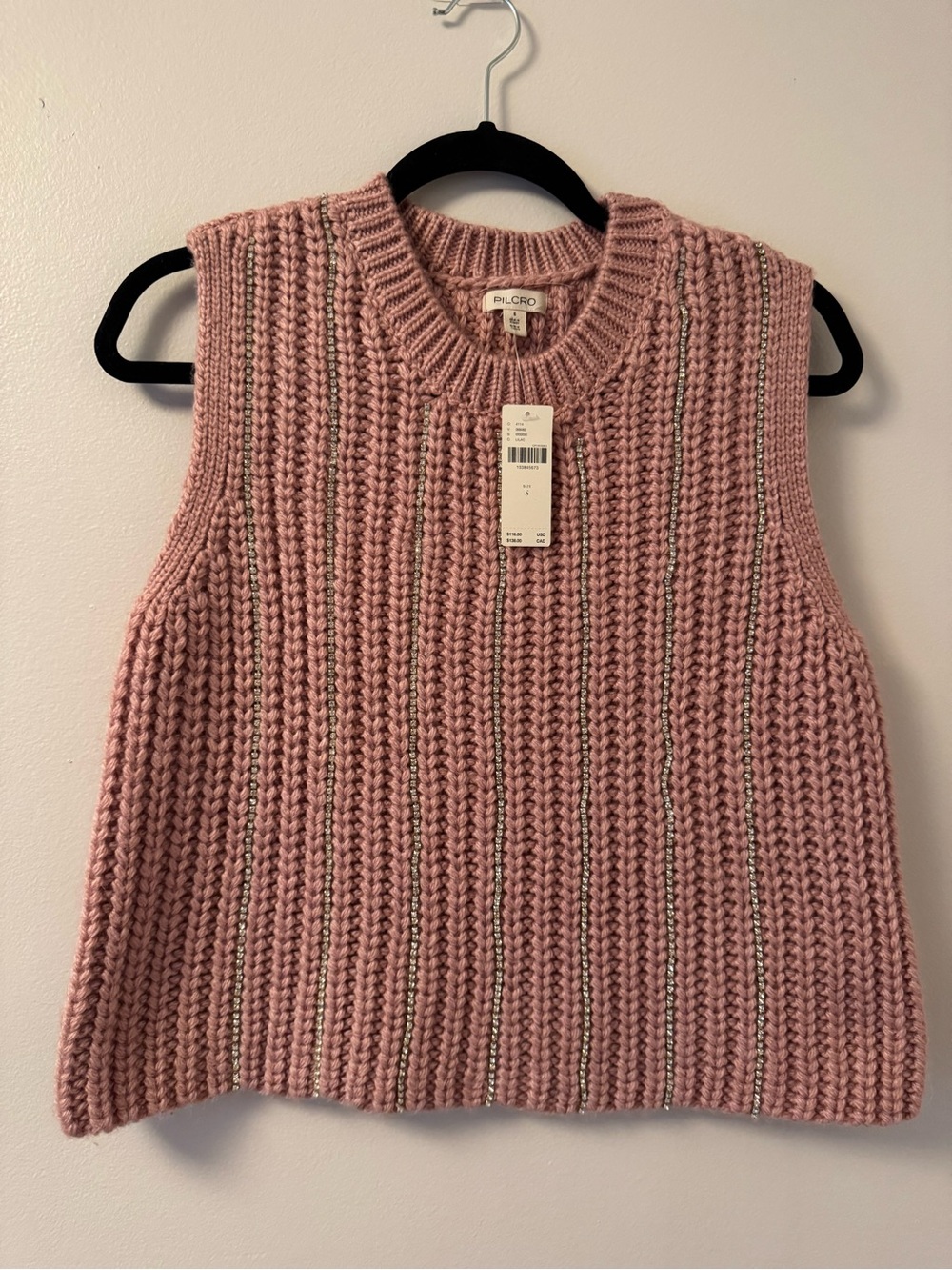 Pilcro Rose Pink Chunky Knit Sleeveless Crew Neck Sweater Vest
